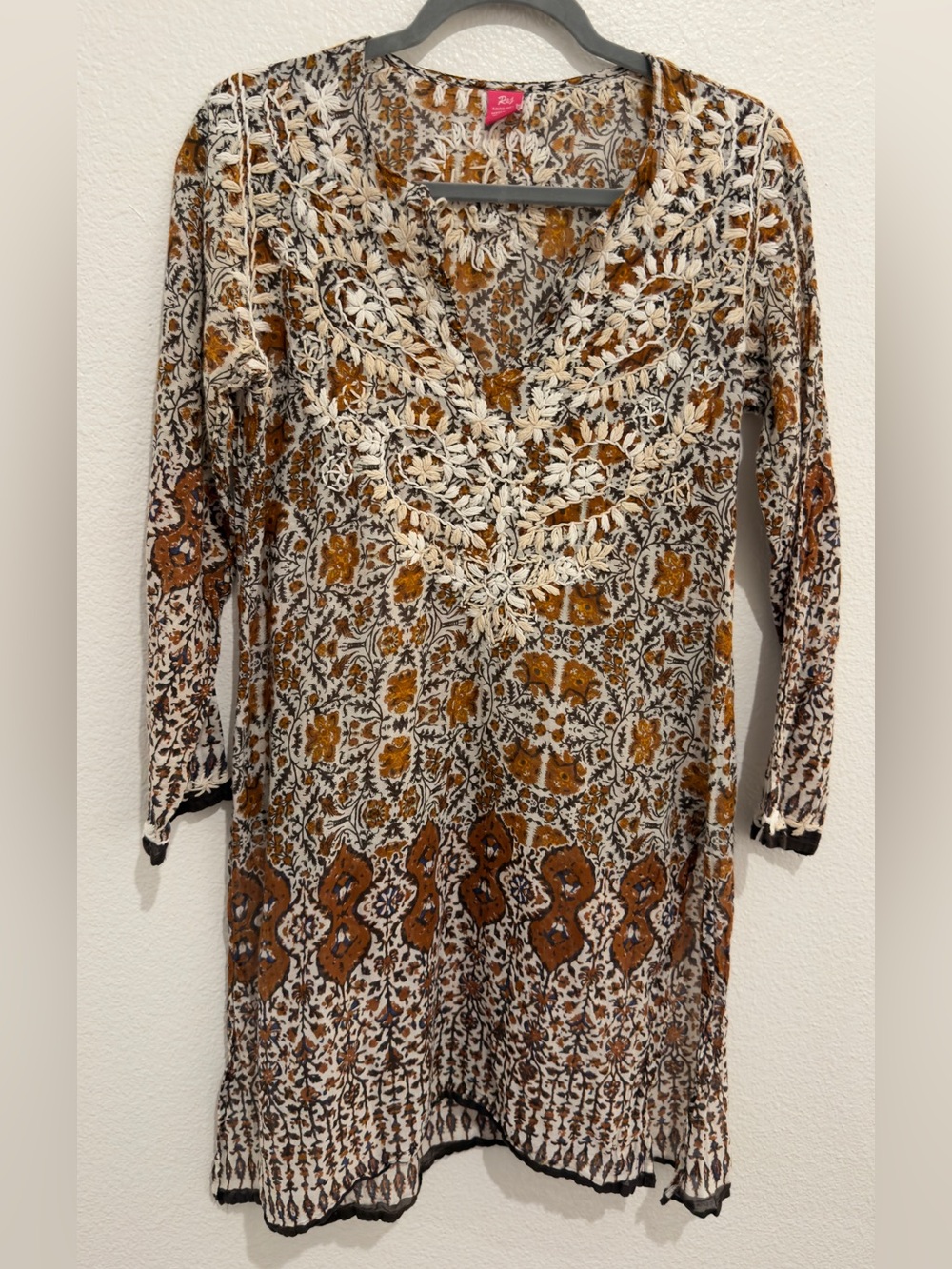Raj Floral Tunic in Cream and Brown